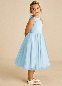 Azazie Dora Flower Girl Dresses Sky Blue A-Line Bow Tulle Dress image3