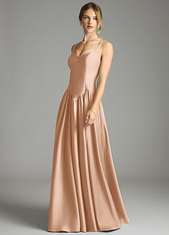 Azazie Evadina Vestidos de damas de honor Vestido de Rosa Inglesa de Satén Elástico de Corte en A con Corsé image3