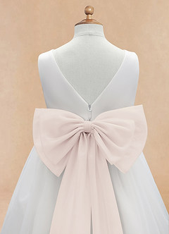 Azazie Kavi Flower Girl Dresses Ivory Rose Petal A-Line Bow Matte Satin Dress image10