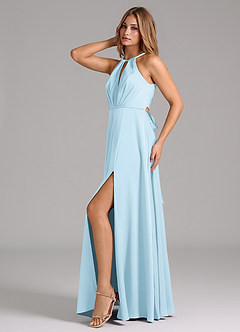 Azazie Evalleen Bridesmaid Dresses Sky Blue A-Line Pleated Stretch Satin Dress image4