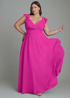 Azazie Leilani Robes de demoiselle d'honneur Robe Trapèze en Mousseline de soie Plissé Fuchsia image8
