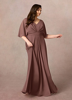 Azazie Oksana Vestidos para mãe da noiva Vestido Café Expresso de Chiffon de Linha A com Plissado image7