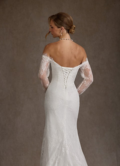 Azazie Kathleen Wedding Dresses Diamond White A-Line Off the Shoulder Lace Dress image7