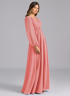 Azazie Palerma Jurken voor bruidsmeisjes Jurk van Chiffon met A-Lijn Lange mouw Koraal image3