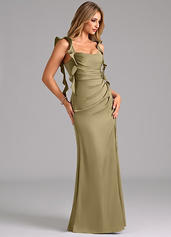 Azazie Jessamine Bridesmaid Dresses Moss Green A-Line Corset Stretch Satin Dress image4
