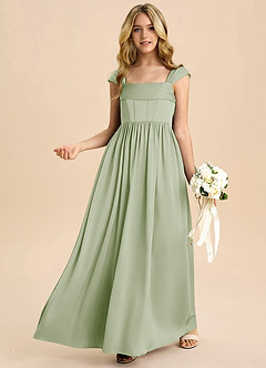 Azazie Hattie Junior Dusty Sage A-Line Pleated Stretch Satin Dress image4