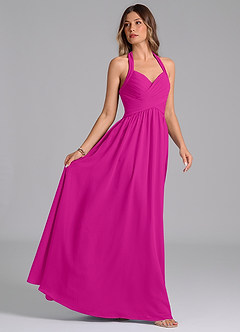 Azazie Darlyn Bridesmaid Dresses Fuchsia A-Line Pleated Chiffon Dress image6