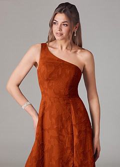 Azazie Ellianna Jurken voor bruidsmeisjes Jurk van Bloemen Burn-out met A-lijn One-shoulder Paprika image6