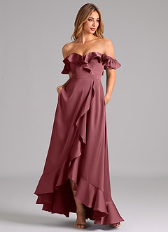 Azazie Lyra Bridesmaid Dresses Desert Rose A-Line Off the Shoulder Stretch Satin Convertible Dress image3