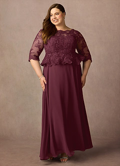 Azazie Averie vestidos de madre de la novia Vestido de Cabernet de Gasa de Corte En A con Cuello barco Lentejuelas image9