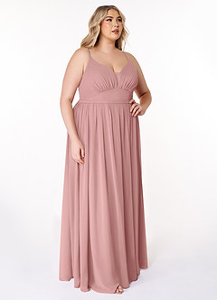 Azazie Rayna Vestidos de madrinha de casamento Vestido Rosa Empoeirada de Chiffon de Linha A com Plissado image10