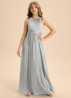Azazie Jaylah Junior Silver A-Line Pleated Stretch Satin Dress image1