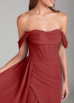 Azazie Amyra Bridesmaid Dresses Rust Sheath Off the Shoulder Chiffon Convertible Dress image6