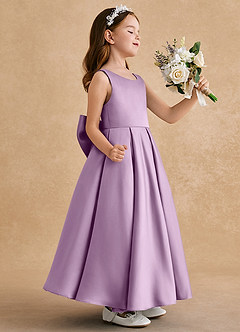 Azazie Honey Bear Flower Girl Dresses Wisteria A-Line Pleated Matte Satin Dress image2