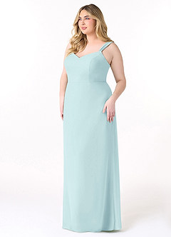 Azazie Denice Bridesmaid Dresses Sea Glass Sheath Pleated Chiffon Dress image11
