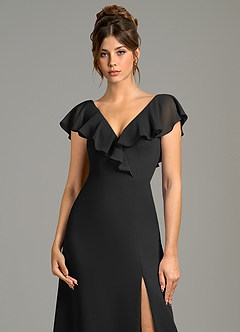 Azazie Kimmy Robes de demoiselle d'honneur Robe Trapèze en Mousseline de soie Rayé Noir image6