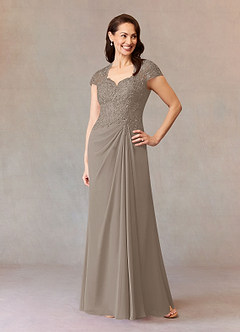 Azazie Junie Mère de la mariée Robes Robe Trapèze en Mousseline de soie Dentelle Taupe image5