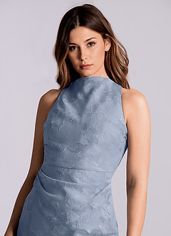 Azazie Evadne Final Sale Dusty Blue Sheath Pleated Floral Burnout Dress image6