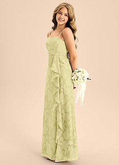 Azazie Kaylee Junior Vestido de Sorbete De Limón de Devorado Floral de Corte en A con Con cinturón image3