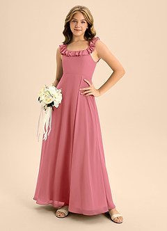Azazie Callie Junior Abito A-Line in Chiffon Increspato Ruggine image6