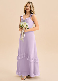 Azazie Tavie Junior Vestido de Lila Esmerilada de Gasa de Corte en A con Volante image4