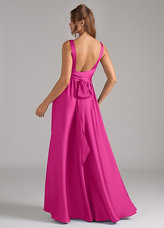 Azazie Kora Bridesmaid Dresses Fuchsia A-Line Pleated Stretch Satin Dress image6