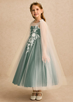 Azazie Amina Flower Girl Dresses Ivory Eucalyptus A-Line Lace Tulle Dress image5