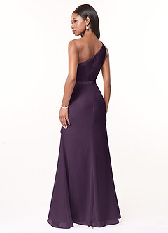 Azazie Liza Bridesmaid Dresses Plum Mermaid One Shoulder Chiffon Dress image4