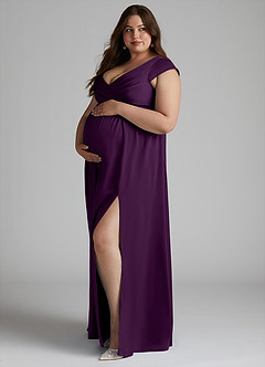 Azazie Allessia Maternity Bridesmaid Dresses A-Line Pleated Stretch Satin Floor-Length Dress image8
