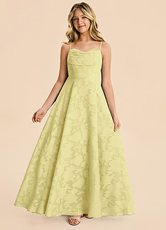 Azazie Bear Junior Lemon Sorbet A-Line Pleated Floral Burnout Dress image5