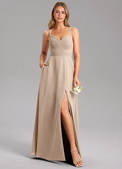 Azazie Terese Bridesmaid Dresses Taupe A-Line Pleated Chiffon Dress image6