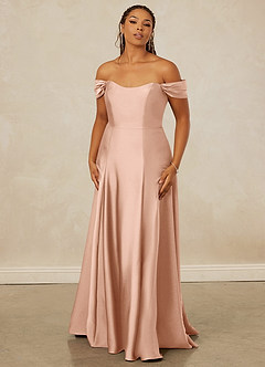 Christian Siriano Bridal for Azazie 1002 Bridesmaid Dresses Rose Gold A-Line Off the Shoulder Stretch Satin Convertible Dress image8