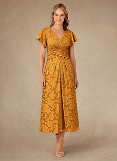 Azazie Vera Klänningar till brudens mor Klä A-Line i Blommig Utbrändhet Plisserad Knäck image1