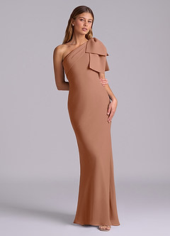 Azazie Yuanna Bridesmaid Dresses Bronzer Mermaid One Shoulder Chiffon Dress image3