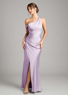 Azazie Madelyn Bridesmaid Dresses Frosted Lilac Mermaid One Shoulder Stretch Satin Convertible Dress image1