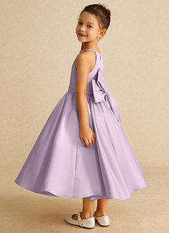 Azazie Sunray Flower Girl Dresses Frosted Lilac A-Line Spaghetti Strap Matte Satin Dress image4