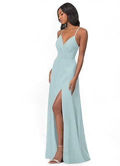 Azazie Everleigh Abiti da Damigella Abito A-Line in Chiffon con Scollo a Cuore a Pieghe Nebbia image5