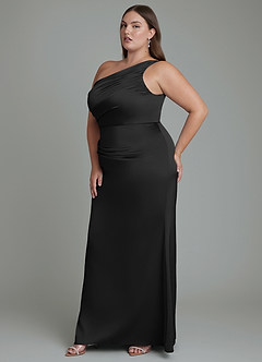 Azazie Akilah Bridesmaid Dresses Black Mermaid One Shoulder Stretch Satin Dress image11
