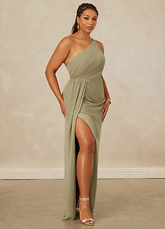 Christian Siriano Bridal for Azazie 1003 Bridesmaid Dresses Moss Green Sheath One Shoulder Chiffon Dress image12