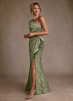 Azazie Hampton Final Sale Pistachio Mermaid One Shoulder Floral Burnout Dress image2