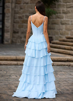 Floralace Sky Blue Ruffled A-line Prom Dress image2