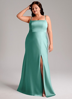 Azazie Lidia Vestidos de damas de honor Vestido de Aqua de Satén Elástico de Corte Sirena con Corte Lateral image8
