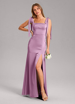 Azazie Frostine Bridesmaid Dresses Wisteria A-Line Bow Stretch Satin Dress image1