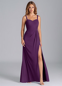Azazie Micky Bridesmaid Dresses Grape A-Line Pleated Mesh Dress image1