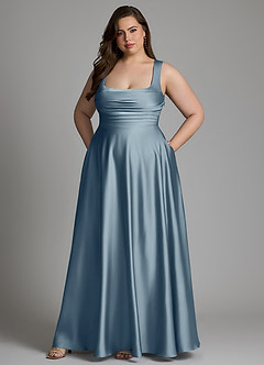 Azazie Azaria Bridesmaid Dresses Dusty Blue A-Line Corset Stretch Satin Dress image9