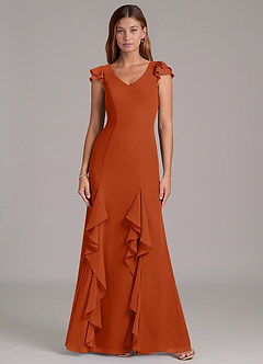 Azazie Nessa Bridesmaid Dresses Burnt Orange A-Line Chiffon Dress image3