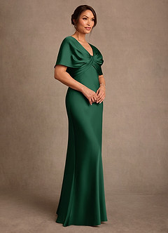 Azazie Dosia vestidos de madre de la novia Vestido de Verde Oscuro de Satén Elástico de Corte Recto con Plisado image2