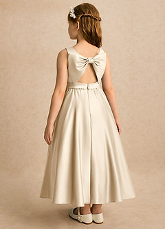 Azazie Karlie Flower Girl Dresses Champagne A-Line Pleated Matte Satin Dress image3