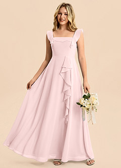 Azazie Nori Junior Blushing Pink A-Line Ruched Chiffon Dress image6