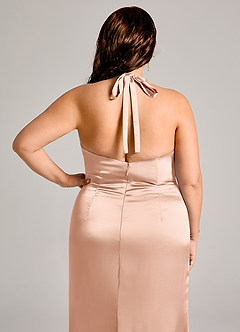 Azazie Valerie Jurken voor bruidsmeisjes Jurk van Stretch Satijn met Zeemeermin Geplooid Rosé Goud image8